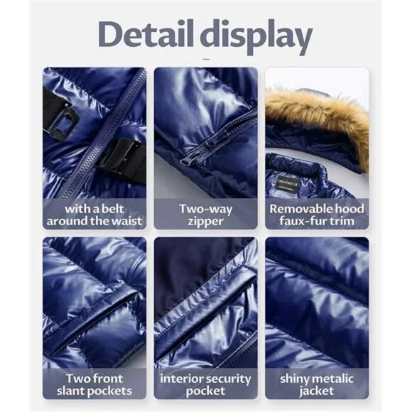 CREATMO US Women's Long Winter Faux Fur Coat Puffer Warm Jacket with Detachable